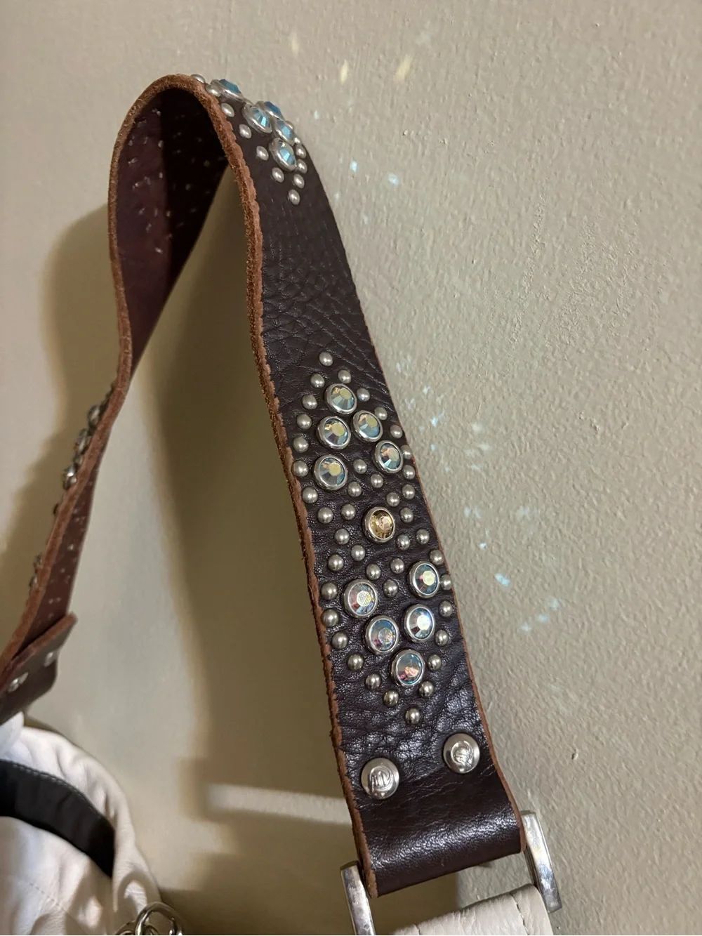 Tylie Malibu Women's Cream Leather Hobo Bag with Embellished Brown Strap